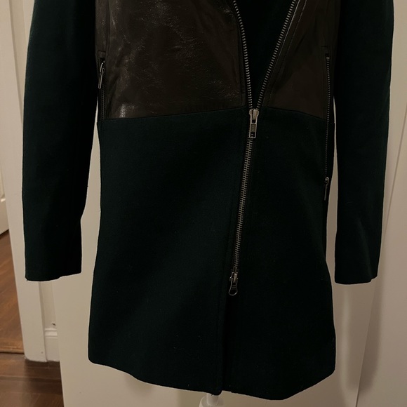 GREEN 60% WOOL - MIXED MATERIAL STYLE WOOL COAT WITH PLEATHER & ZIP DETAIL - Picture 5 of 9